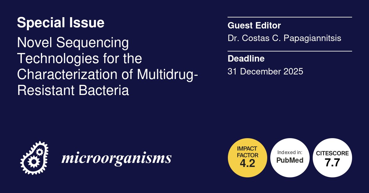 Micro_MDPI's tweet image. 🦠New Special Issue: Novel Sequencing Technologies for the Characterization of Multidrug-Resistant Bacteria

👔Guest Editor: Dr. Costas C. Papagiannitsis

🗓️Submission Deadline: 31 December 2025

🔎Read more: mdpi.com/journal/microo…

#AMR #genomic #NGS #nosocomial