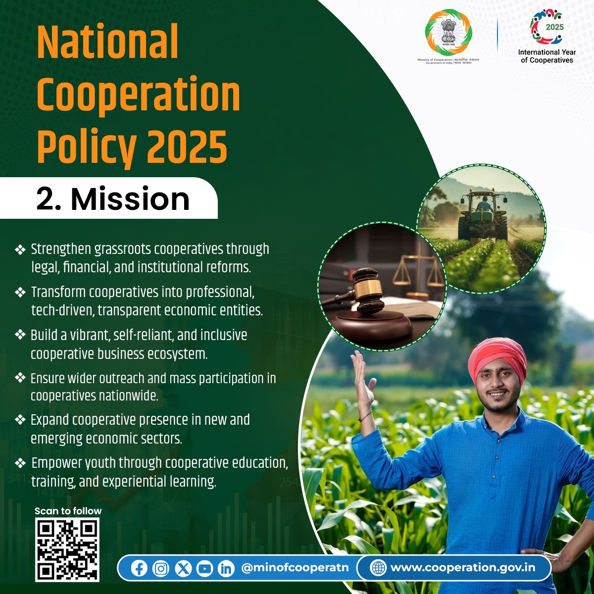 MinOfCooperatn's tweet image. The National Cooperative Policy 2025 brings a comprehensive strategy to make women and youth strong pillars of the cooperative movement. The policy aims to institutionally ensure the participation of women, youth, SC/ST, and persons with disabilities. Through technical training,…