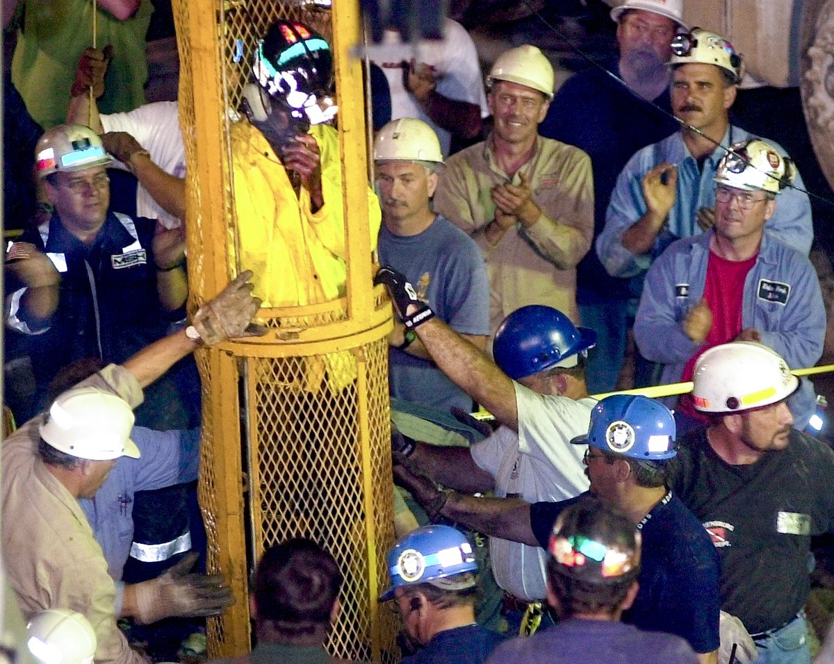 dvesean's tweet image. July 28 2002
Somerset County PA

Nine coal miners in The Quecreek Mine who had been trapped underground for 77 hrs,

Surrounded by rising waters, deteriorating oxygen levels &amp;amp; air quality,

They were rescued!

The World watched, after having sent prayers from around the planet.