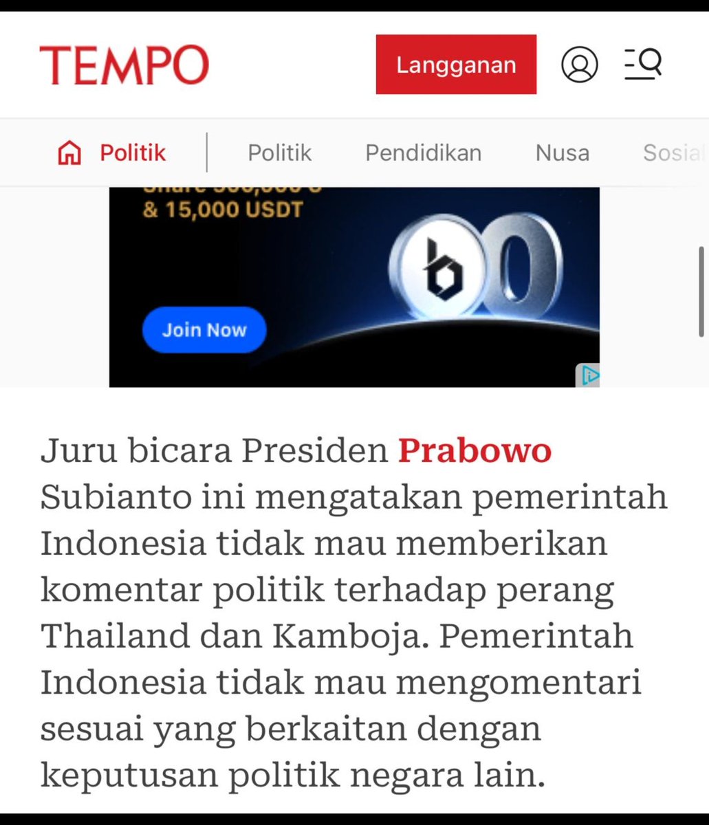 JUBIR Istana sebaiknya cek dulu dgn atasan-dan dgn Kemlu-apakah sikap "no comment" (yg diartikan tdk peduli) thdp konflik Thai-Kamboja benar2 resmi sikap RI. Kalau RI ambil posisi "EGP" dlm konflik ini, maka kredibilitas RI di ASEAN, dan di dunia intrnasionl, akan jatuh.