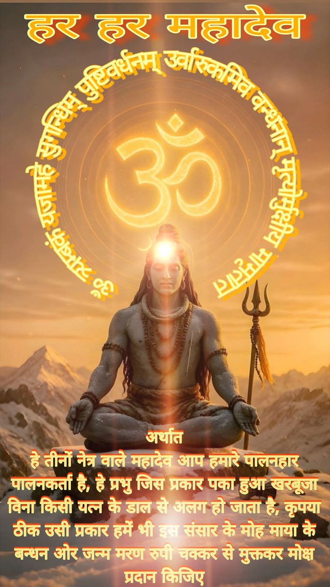 parmodkumar564's tweet image. पवित्र सावन का तृतीय सोमवार की मंगलकामनाएं🙏🌹🚩
रत्नसानुशरासनं रजताद्रिश्रृंङ्गनिकेतन शिञ्जिनीकृतपन्नगेश्वरमच्युतानलसायकम्।क्षिप्रदग्धपुरत्रयं त्रिदशालयैरभिवन्दितं
चन्द्रशेखरमाश्रये मम किं करिष्यति वै यम:॥
🔱🌹🙏ॐ नमः शिवाय हर हर महादेव 🙏🌹🔱