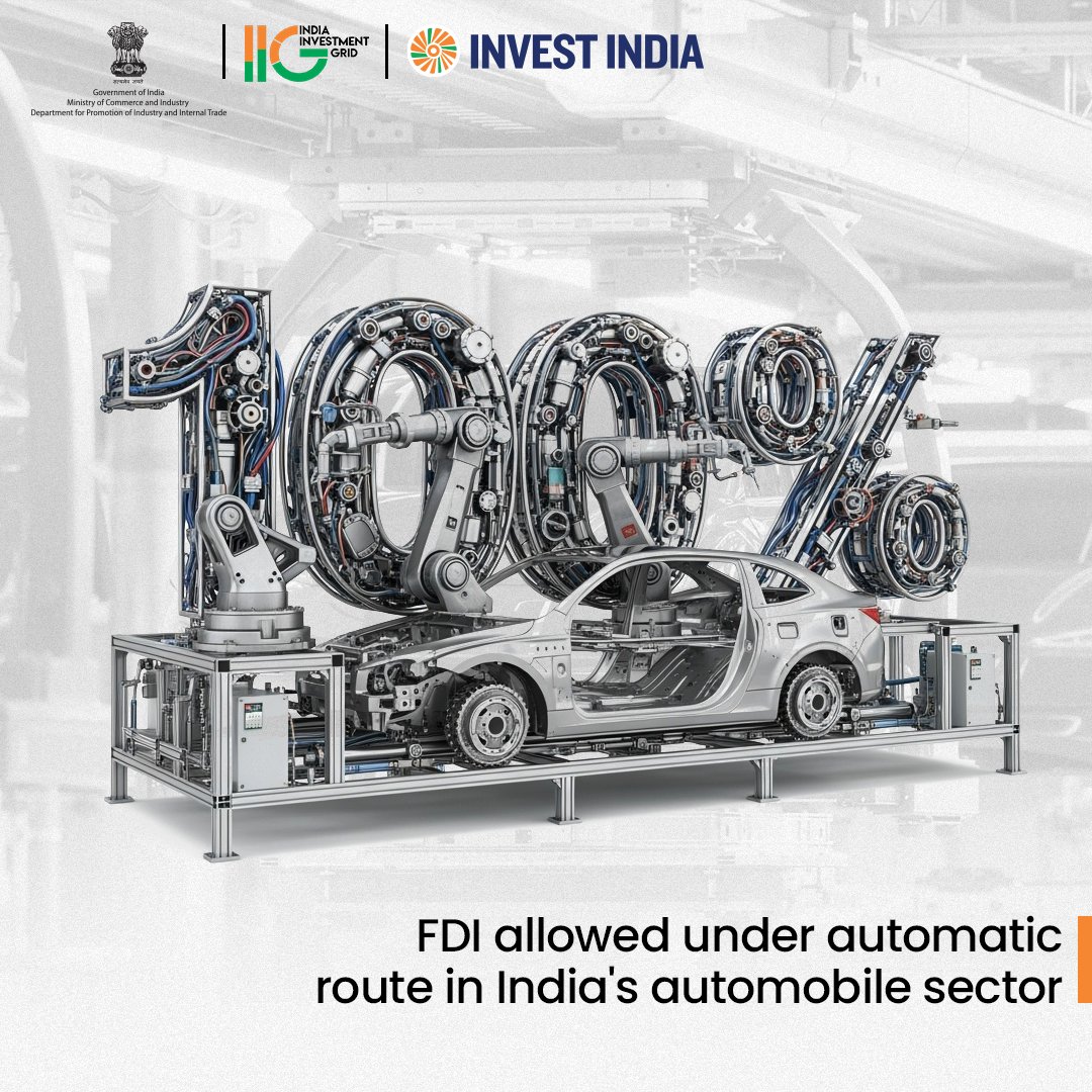 IIG_GoI's tweet image. #GrowWithIndia
#NewIndia’s #autosector accelerates with strong #FDI, rising exports and green drives, unlocking high growth potential for global investors eyeing future-ready opportunities.
Explore more in the sector on #IIG at bit.ly/Automotive_IIG
#InvestInIndia #Cars