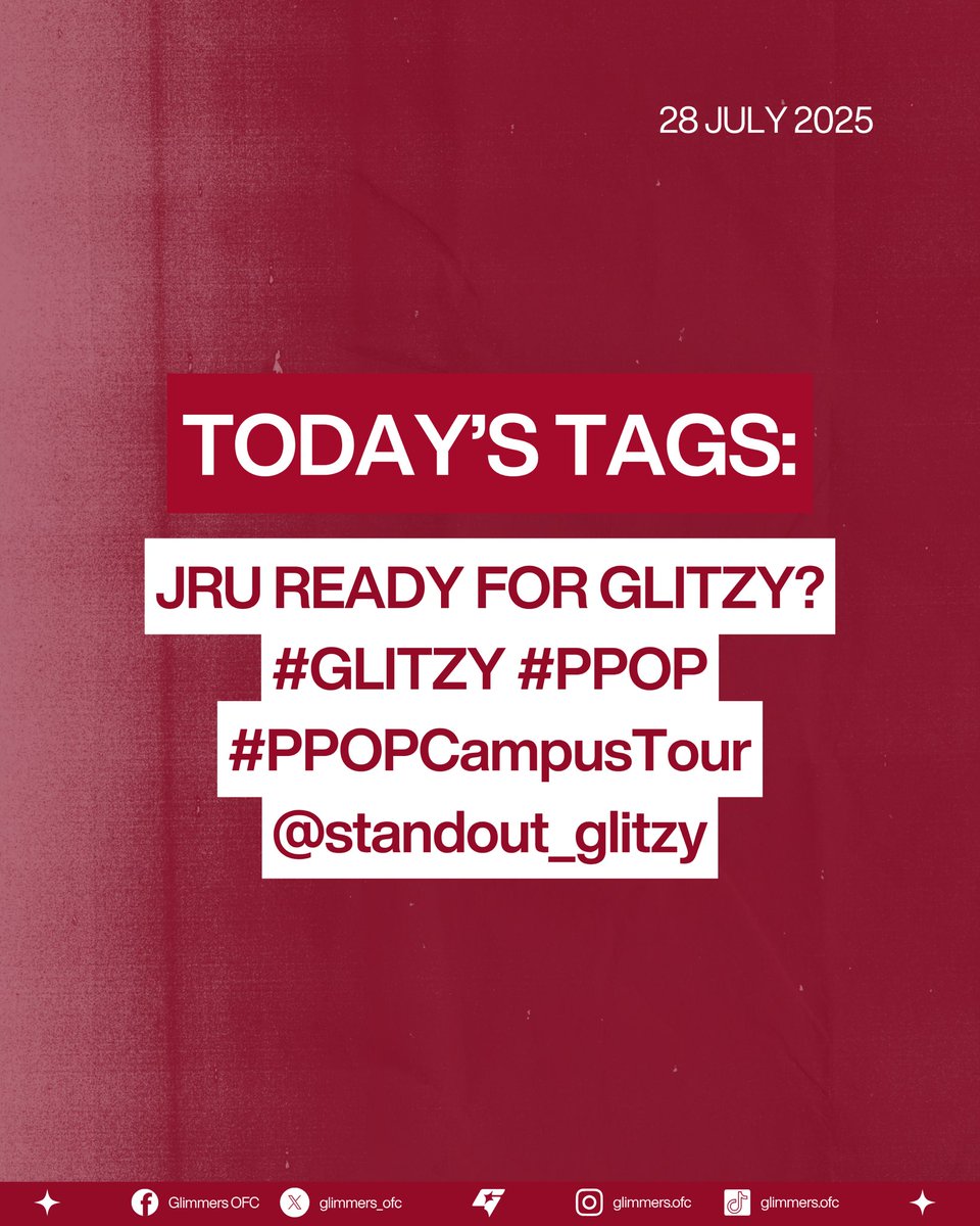 We're finally seeing our girls again later at JRU! You know the drill: make sure to use the tags below when you're posting about GLITZY today ❤️✨

JRU READY FOR GLITZY?
#GLITZY #PPOP
#PPOPCampusTour
<a href="/standout_glitzy/">GLITZY PH</a>