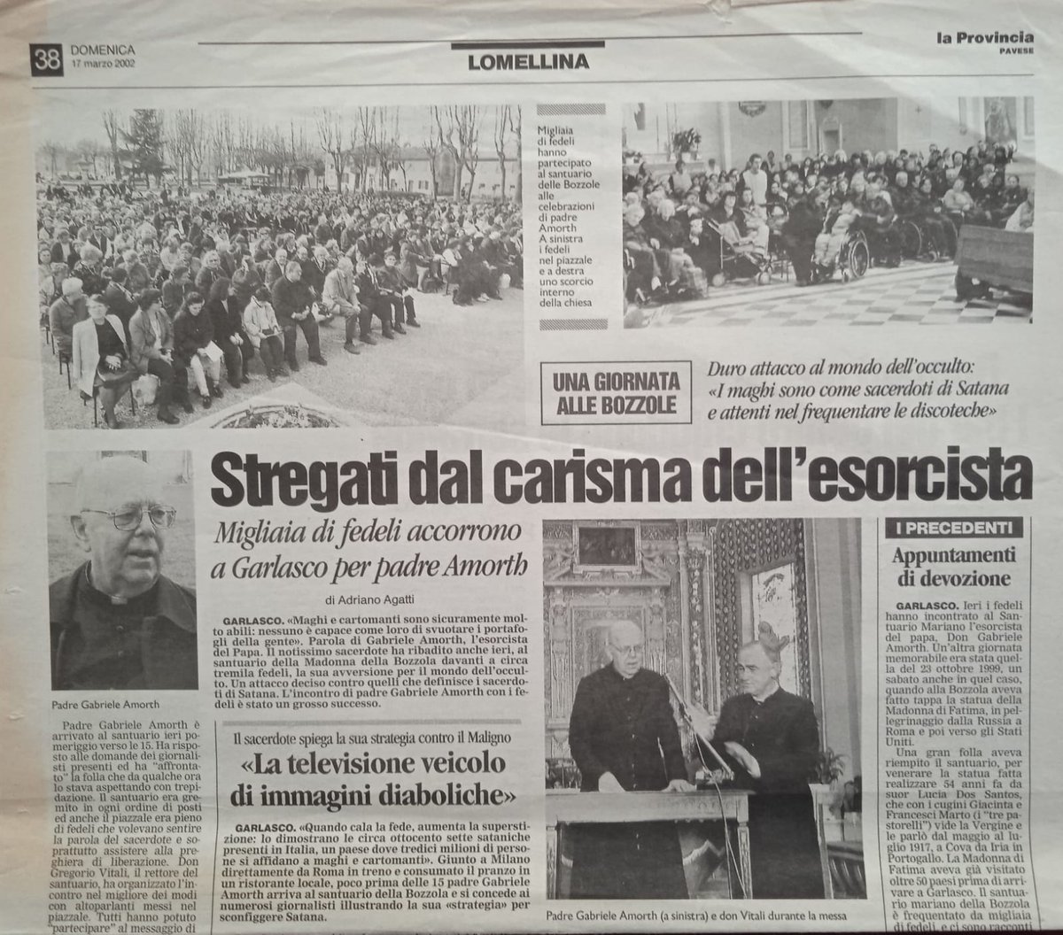 rinaldober4501's tweet image. 2002, marzo. Alle Bozzole arriva Padre Amorth. Il Santuario retto da don Gregorio Vitali presenta un fatturato da capogiro. Però qualcosa all'interno si rompe... E il titolo del quotidiano è una precisa spia di quanto in realtà stia accadendo dietro le quinte