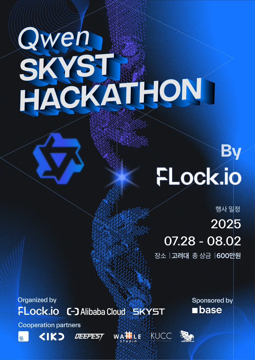 Welcome the next wave of AI builders!

In partnership with @Alibaba_Cloud’ open-source model <a href="/Alibaba_Qwen/">Qwen</a>, we’re kicking off Qwen x FLock AI Hackathon—a two-phase hackathon with developer clubs from SKY &amp; KAIST, South Korea’s Ivy League.

Building with Qwen. Powered by FLock.