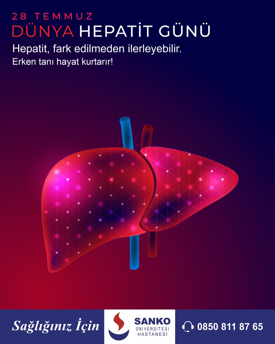 Hepatit, fark edilmeden ilerleyebilir.
Erken tanı hayat kurtarır!
#sankohastanesitr #dünyahepatitgünü #hepatit