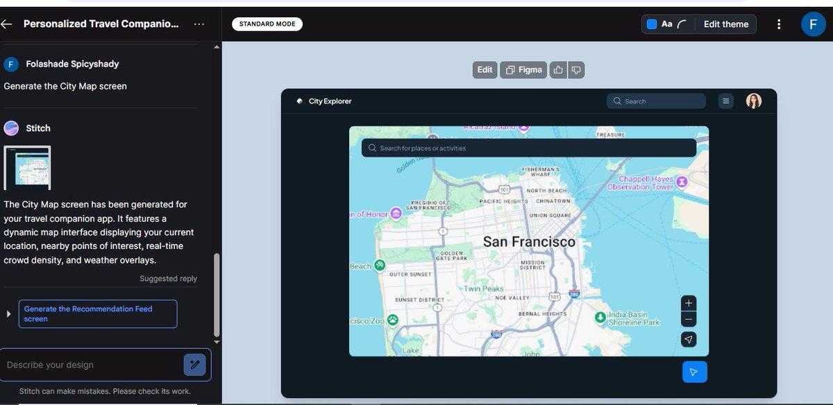 folasha93124522's tweet image. Still catching up on week 2
#v0dev &amp;amp; #Stitch today on my #ALX_AiSK journey, i created CSV Visualiser, City map Screen, and a landing page for a Furniture Company #ALX #AItools #FutureReady
@alx_africa
@julienbarbier42
@kalibetre
@lowercase_life