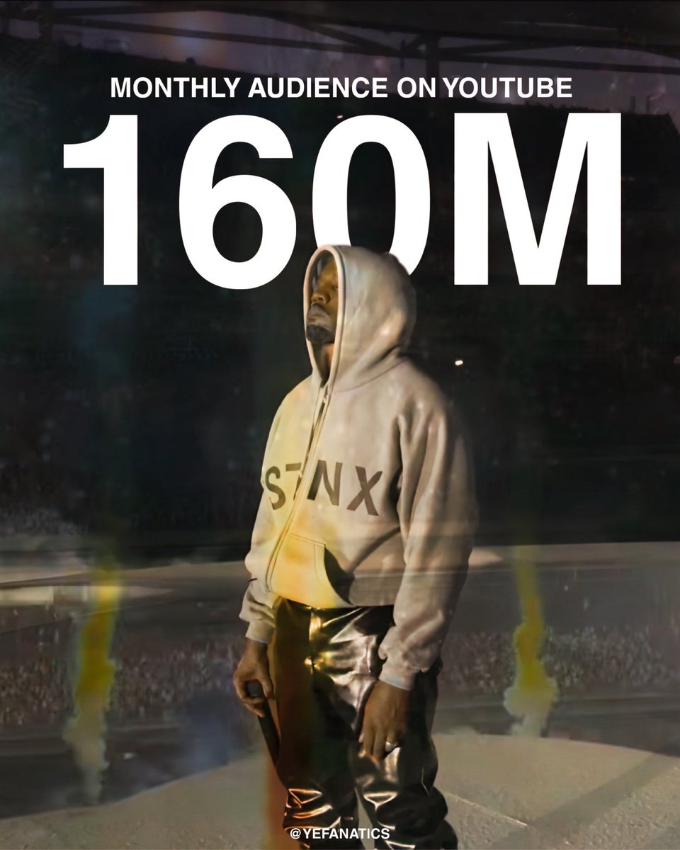 yefanatics_'s tweet image. Ye aka Kanye West just hit 160 million monthly listeners on YouTube.