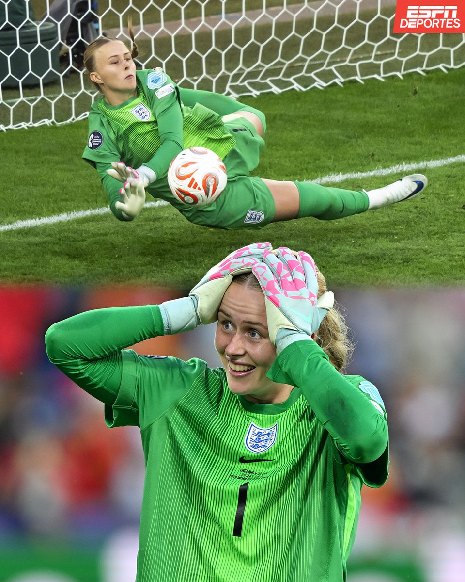 ESPNDeportes's tweet image. Hannah Hampton, a la que le "recomendaron" no jugar fútbol gracias a su estrabismo, se convirtió en la heroína de las leonesas al atajar dos penales en la final de la UEFA Women's Euro 2025 👏🧤.