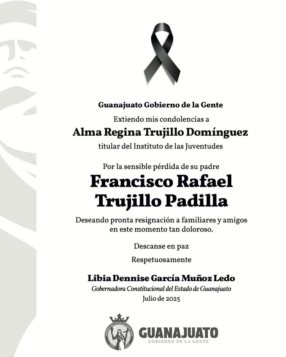 LibiaDennise's tweet image. No hay palabras que alivien del todo un momento tan doloroso como este.
Expreso mis más sentidas condolencias a @reginatrujillod, titular del Instituto de las @Juventudesgente, por la irreparable pérdida de su padre, Francisco Rafael Trujillo Padilla.
Desde el corazón, deseo…