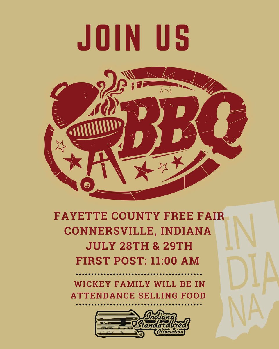 Indiana Harness (@indianaharness) on Twitter photo ๐๐๐๐๐๐'๐ ๐๐๐๐๐๐๐๐ ๐๐๐๐๐๐๐๐
We are happy to announce that the Wickey Family will be in attendance selling food tomorrow and Tuesday at Fayette County Free Fair - First Post 11:00 AM -๐ฅฉ๐ฅ.
#racelikeahoosier #harnessracing #Indiana #bbq #ISFCircuit ๐๐๐๐๐๐'๐ ๐๐๐๐๐๐๐๐ ๐๐๐๐๐๐๐๐
We are happy to announce that the Wickey Family will be in attendance selling food tomorrow and Tuesday at Fayette County Free Fair - First Post 11:00 AM -๐ฅฉ๐ฅ.
#racelikeahoosier #harnessracing #Indiana #bbq #ISFCircuit