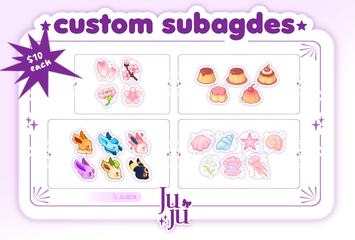 🎉COMMISSIONS OPEN🎉

I’m really happy to announce that I’m taking comms now!

⟢ Please feel free to check out my services if you are interested! ᴗ͈ ᴗ͈ 🎀

✿ Custom Emotes, Sub Badges, Bits badges, etc
⟢ DM to order! 💝

RTs are always appreciated!