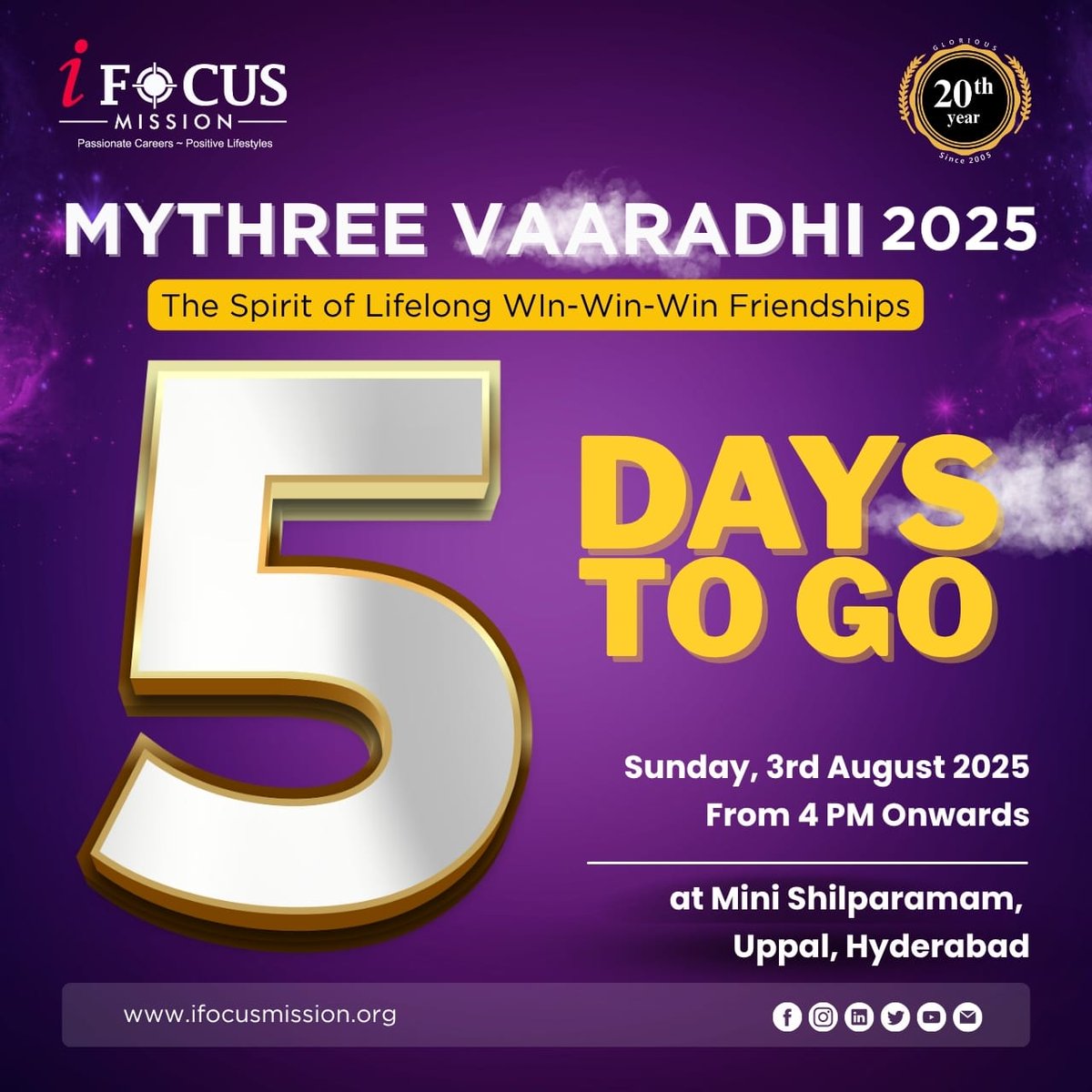 i_FocusMission's tweet photo. 🌟 5 Days to Go! 🌟
#MythreeVaaradhi isn’t just an event — it’s a movement.
A space where dreams find direction & purpose meets people.
🎯 5 days to light the spark.
🎯 5 days to walk with wisdom.
🎯 5 days to become the empowered YOU.
#5DaysToGo #iFocusMission
#iFocus https://t.co/7mG9uvuzyb