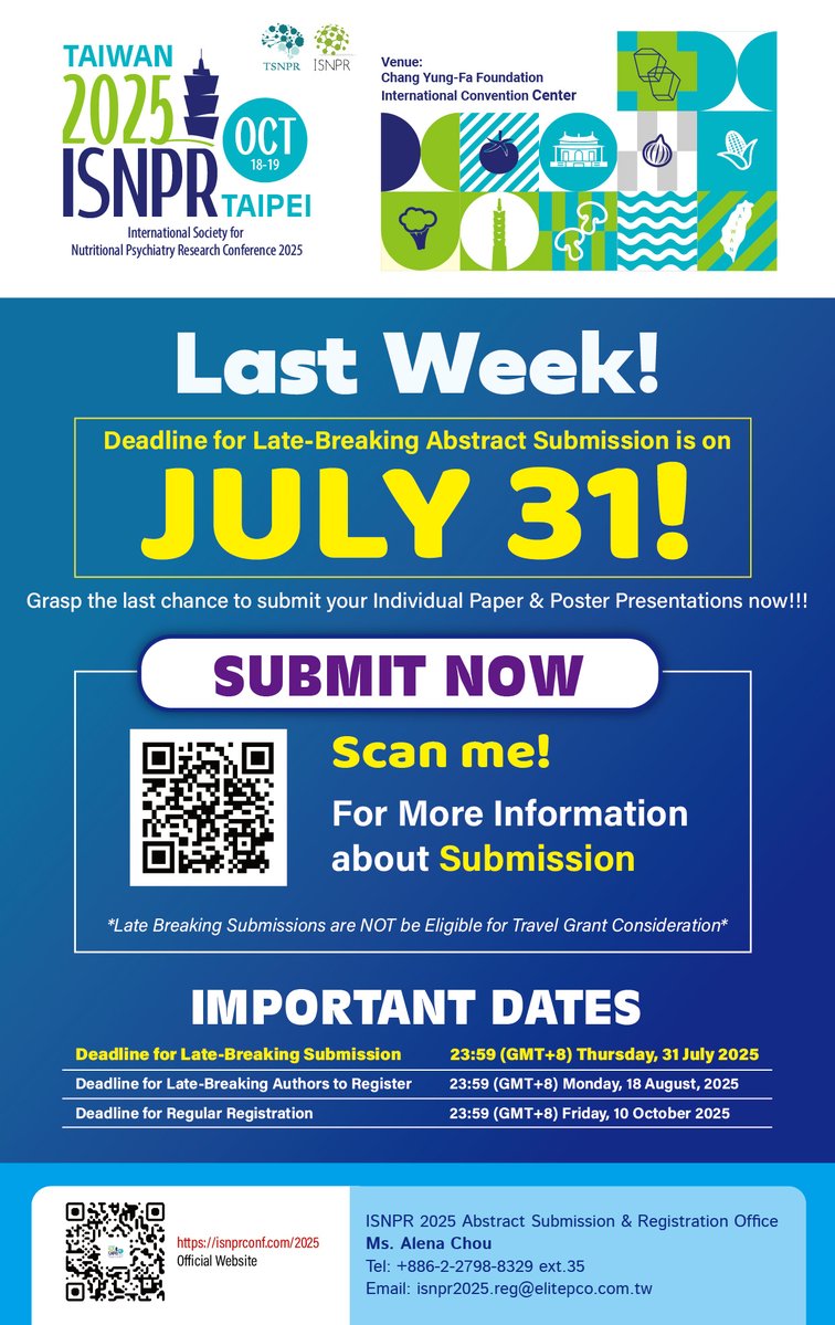 _ISNPR's tweet image. 🚨 Just a few days Left to Submit! ISNPR 2025 Late-Breaking Abstract Deadline Approaching! 🚨

📝 Submit here: isnprconf.com/2025/abstract.…
📅 Deadline: July 31 (Thursday), 11:59 PM GMT+8