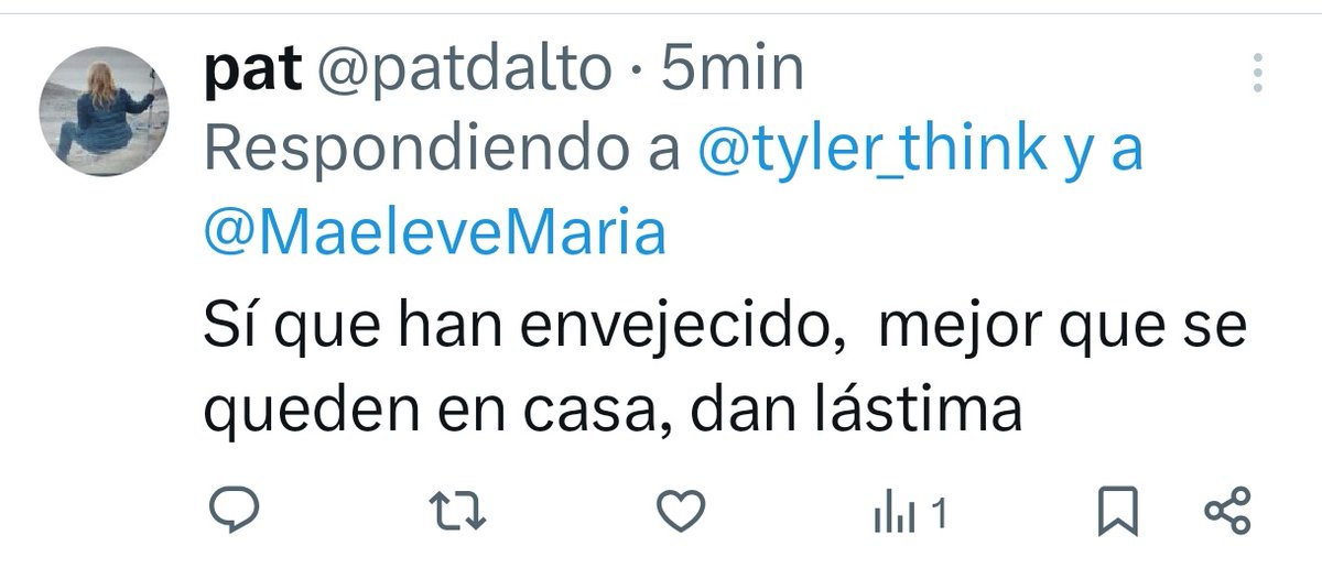 tyler_think's tweet image. Hay algo + impúdico q utilizar el envejecimiento como insulto?
No tuvieron abuelos? Creeran q van a morir de jóvenes?
Pat NO existe al lado de estos 2 grandes q busca agredir,y a juzgar x SU foto tampoco es una nena.
Repugnante. Todo vuelve.
No le puedo responder me bloqueó.