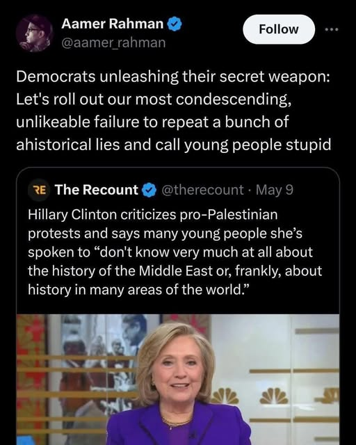 MondoABx's tweet image. It's likely Hilary doesn't know very much at all about the history of the Middle East. 🤡