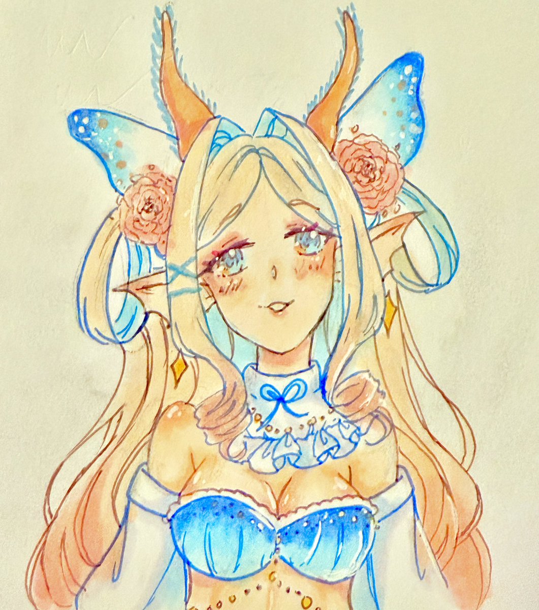I feel like I never show my traditional art here 🤣 did some sketchie art of mine and <a href="/PlanetViPOP/">ViPOP | Fairy Vials</a>’s fv Marin 🫧
