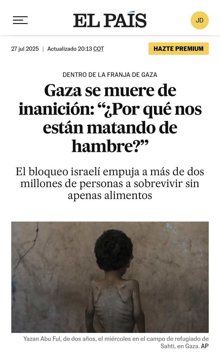 ¡Indignación mundial contra el gobierno de Netanyahu en Israel! 
Está usando el hambre como arma de guerra y llevando a cabo un genocidio ante la pasividad y complicidad  de los principales líderes mundiales.