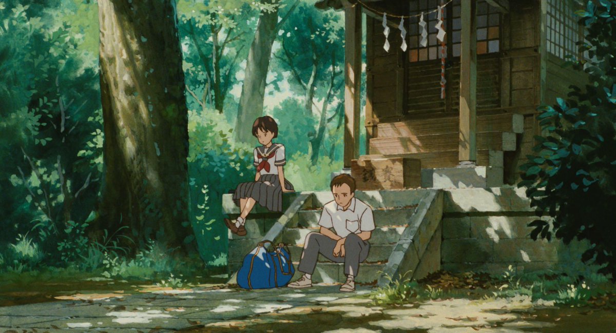 gen_ghibli's tweet image. #EscenariosGhibli Frente al templo, en &apos;Susurros del corazón&apos; (Yoshifumi Kondō, 1995).