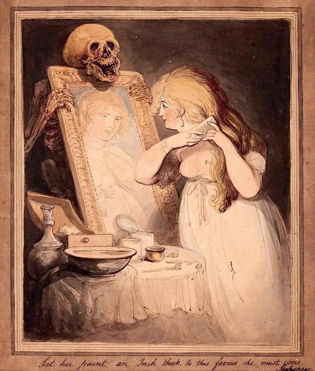 dreamerbook's tweet image. 'Death Looking at Vanity' #painting by Thomas Rowlandson (1757-1827).