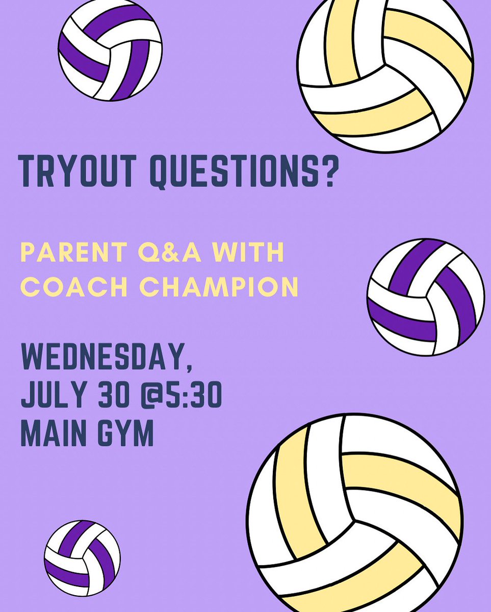 Have questions about upcoming volleyball tryouts? Stop by and see us on Wednesday!