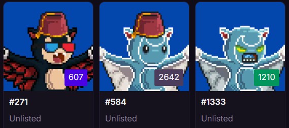 ArtbyGonX's tweet image. My three beautiful @nightglyders
The one in the middle graciously donated by the amazing Cam.
They'll be staying in the forever vault now.