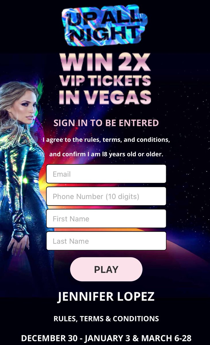 JLotickets's tweet image. Don’t miss your chance to see @JLo LIVE in Las Vegas✨ enter to win TWO VIP tickets to her residency at Caesars Palace! Open to ONLY US residents.
win.priiize.com/game/campaign/…