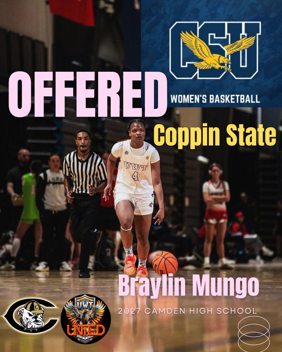 Thanks <a href="/CoachMos_CSU/">Darrell Mosley</a> <a href="/_coachshemikaj/">Shemika Jones</a> <a href="/CoppinStateWBB/">Coppin State Women's Basketball</a> for the offer! I’m very grateful 
<a href="/SheIsCoachAsh/">Ashley Rivens</a> <a href="/CoachMungo/">Coach Lewis Mungo 🏀</a> <a href="/CamdenGBB/">Camden Girls BB</a> <a href="/Swanny1973/">Bret Swanson</a> <a href="/PGH_SCarolina/">Prep Girls Hoops South Carolina</a>