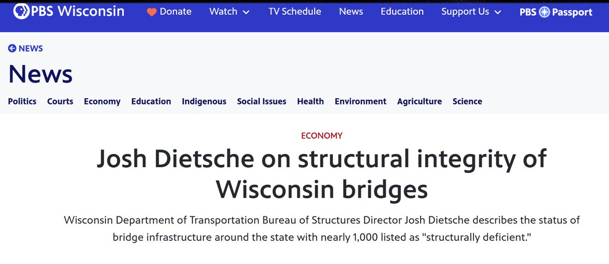 Josh Dietsche on structural integrity of Wisconsin bridges Wisconsin Department of Transportation Bureau of Structures Director Josh Dietsche describes the status of bridge infrastructure around the state with nearly 1,000 listed as "structurally deficient."