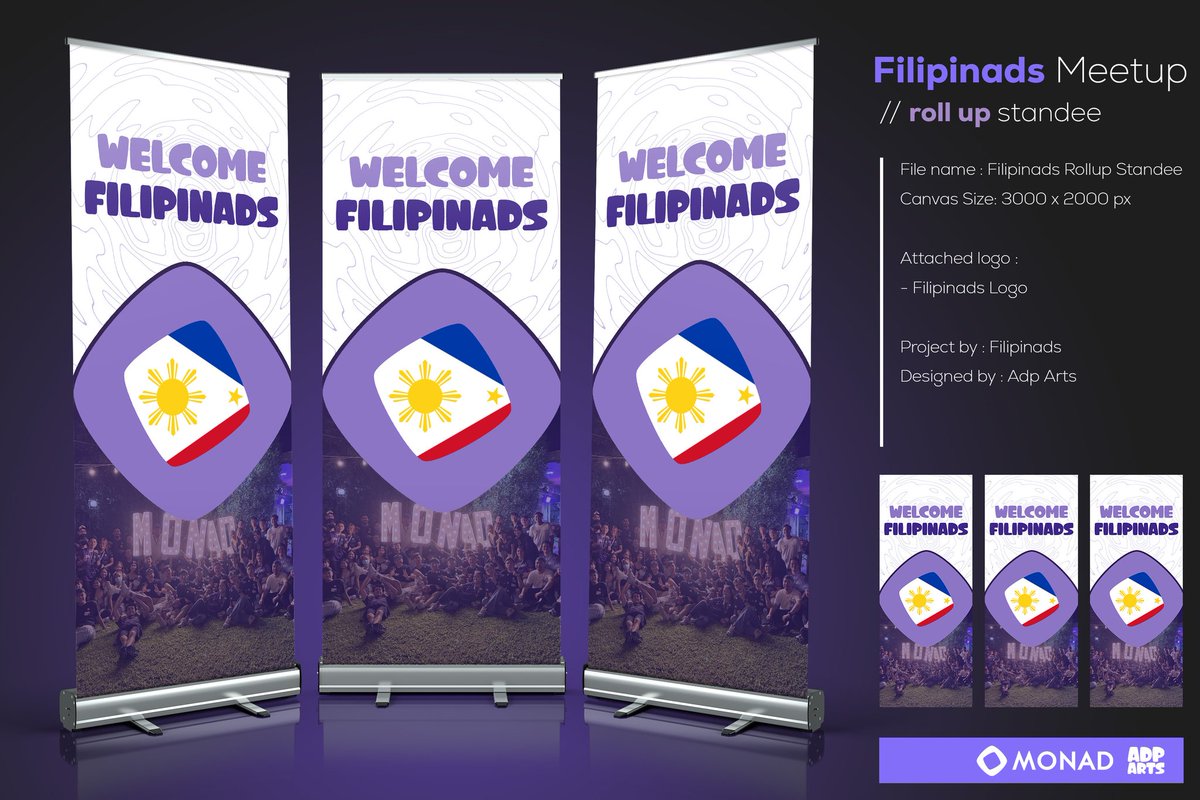 I made three roll-up standee designs for the upcoming <a href="/Filipinads/">FilipiNADS</a> meet-up. I’m really excited to see them displayed at the venue. See you soon, guys! 💜

<a href="/monad/">Monad ⨀</a> <a href="/Filipinads/">FilipiNADS</a>