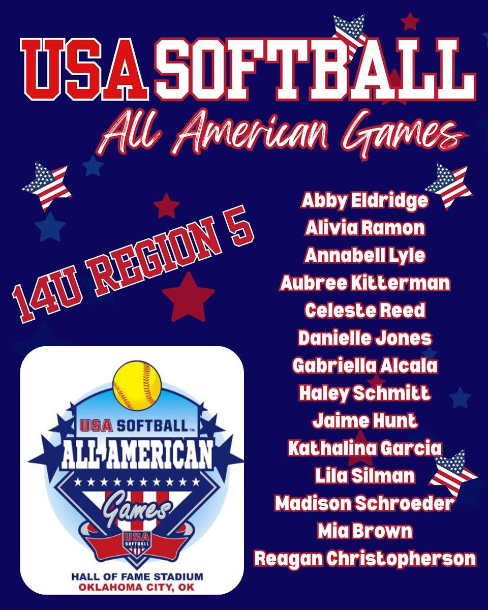 Lila (LJ) Silman 2029 (@lilasilman2029) on Twitter photo Super excited to represent Region 5 this year at the <a href="/USASoftball/">USA Softball</a> All American Games! Can’t wait to take the field with other outstanding players in OKC!! ❤️🤍💙!
<a href="/CoachCCR/">Christie</a> <a href="/AMAHouTX2029/">Athletics Mercado Academy 2029 Christie</a> Super excited to represent Region 5 this year at the <a href="/USASoftball/">USA Softball</a> All American Games! Can’t wait to take the field with other outstanding players in OKC!! ❤️🤍💙!
<a href="/CoachCCR/">Christie</a> <a href="/AMAHouTX2029/">Athletics Mercado Academy 2029 Christie</a>