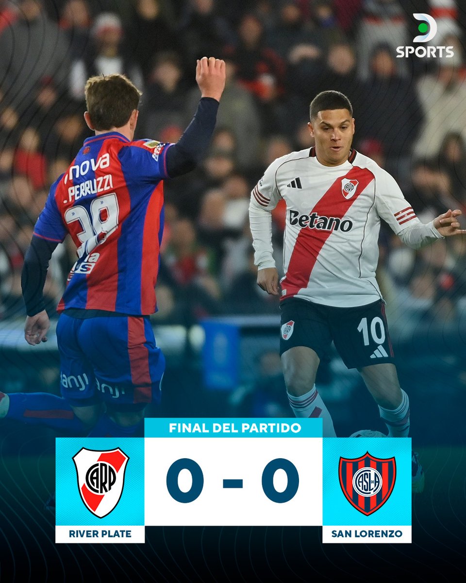 DSports's tweet image. ¡EMPATE SIN GOLES EN EL MONUMENTAL! 🏟🤝
➡ River y San Lorenzo igualaron 0-0 por la fecha 3 del Torneo Clausura.
✍ Se presentó Galarza y volvió Quintero en el Millonario.
📸 CARP