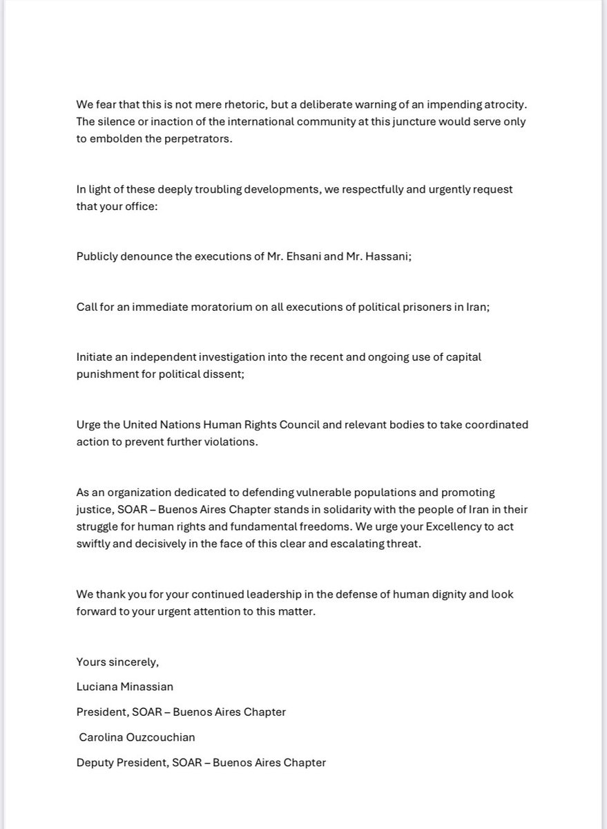 •Mobilize international pressure through the Human Rights Council.

“We cannot remain silent in the face of state-sanctioned violence,” said Luciana Minassian, SOAR Buenos Aires President.