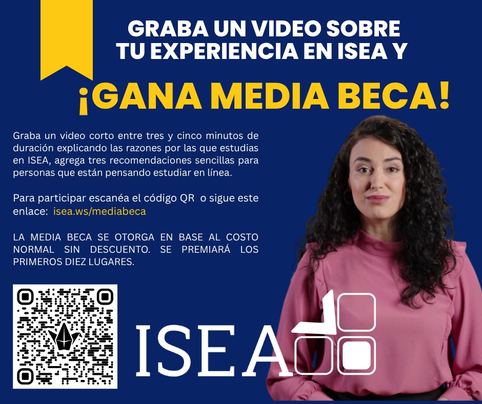 isea24's tweet photo. Graba un video corto entre tres y cinco minutos de duración explicando las razones por las que estudias en ISEA, agrega tres recomendaciones sencillas para personas que están pensando estudiar en línea. Sigue este link: https://t.co/wlnl9CSG8M https://t.co/2i0CHOfMZi