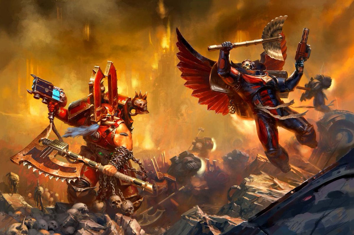 Khârn the Betrayer Vs Death Company Chaplain Oldhammer Art by Paul Dainton