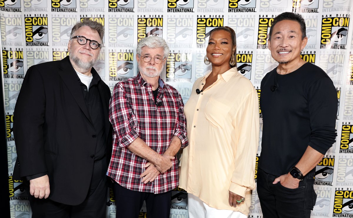 lucasmuseum's tweet image. Thank you, @comic_con and the 6,000+ in the audience for today’s incredible Hall H panel, Sneak Peek: Lucas Museum of Narrative Art.
Moderated by the incomparable @queenlatifah, a trio of iconic storytellers--@doug_chiang, Guillermo del Toro, and George Lucas—talked about the…
