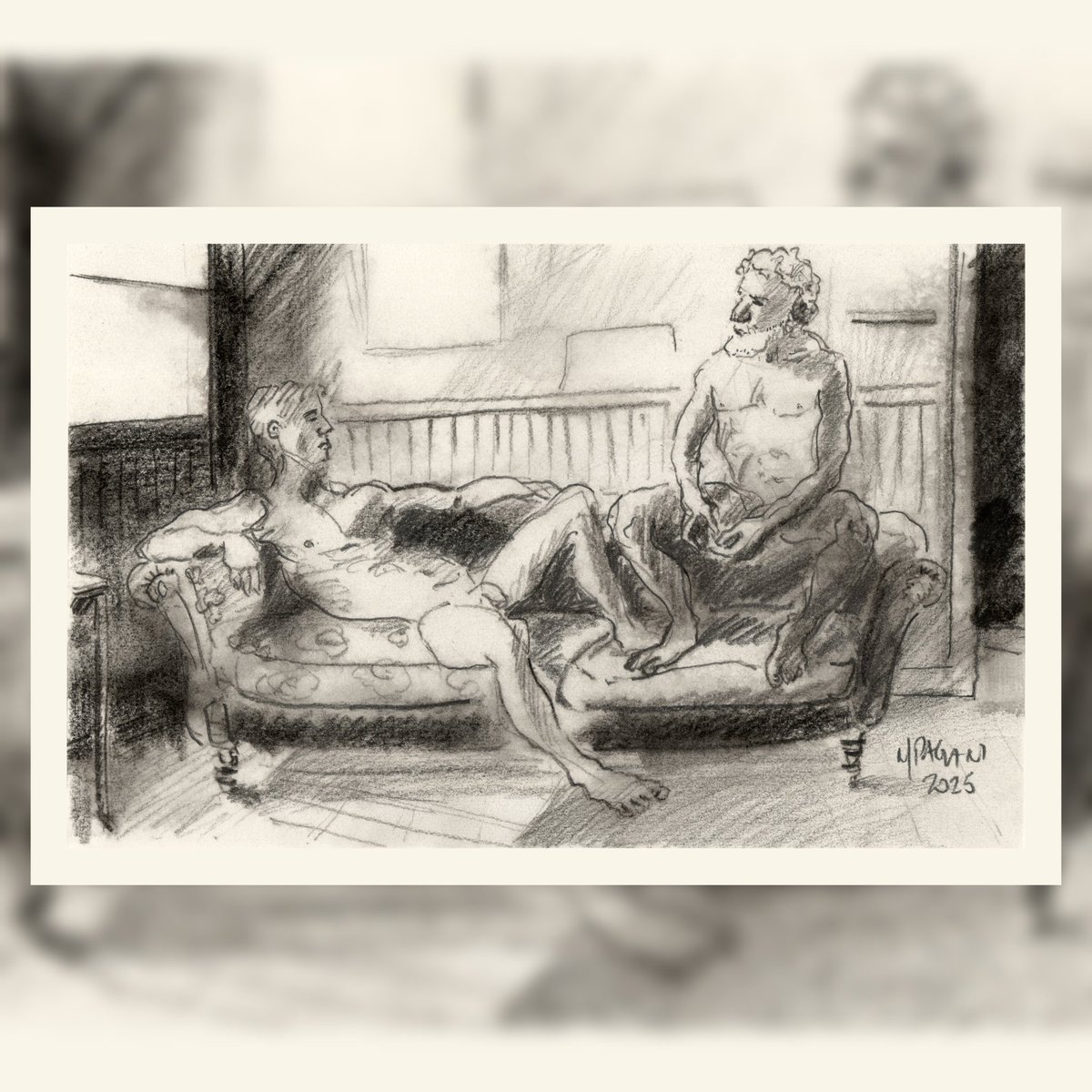 .
FOR SALE.
"Walter and His Friend"
Drawing, graphite on light paper
Dimensions: 8x11.5 inches (20x30cm)
USD$300
. 
More information by DM
.
.
#art #drawing #erotic #gayart #homoeroticart