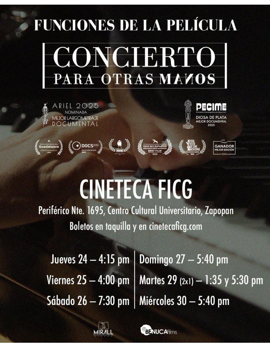 Joel N. Juan Qui (@joeljuanqui) on Twitter photo Hoy fui al cine. El documental Concierto para otras Manos, fue un encuentro con los actos de amor que un padre vierte sobre su hijo. El
Pianista tapatío José Luis González Moya y su hijo David González son los protagonistas #piano #pianistas <a href="/CinetecaFicg/">Cineteca FICG</a> Hoy fui al cine. El documental Concierto para otras Manos, fue un encuentro con los actos de amor que un padre vierte sobre su hijo. El
Pianista tapatío José Luis González Moya y su hijo David González son los protagonistas #piano #pianistas <a href="/CinetecaFicg/">Cineteca FICG</a>