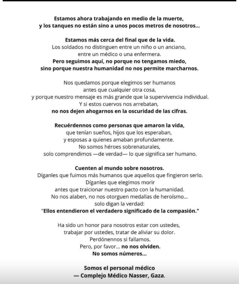 RoyBarreras's tweet image. Carta de un médico en el Complejo Médico Nasser en Gaza antes de ser bombardeados: