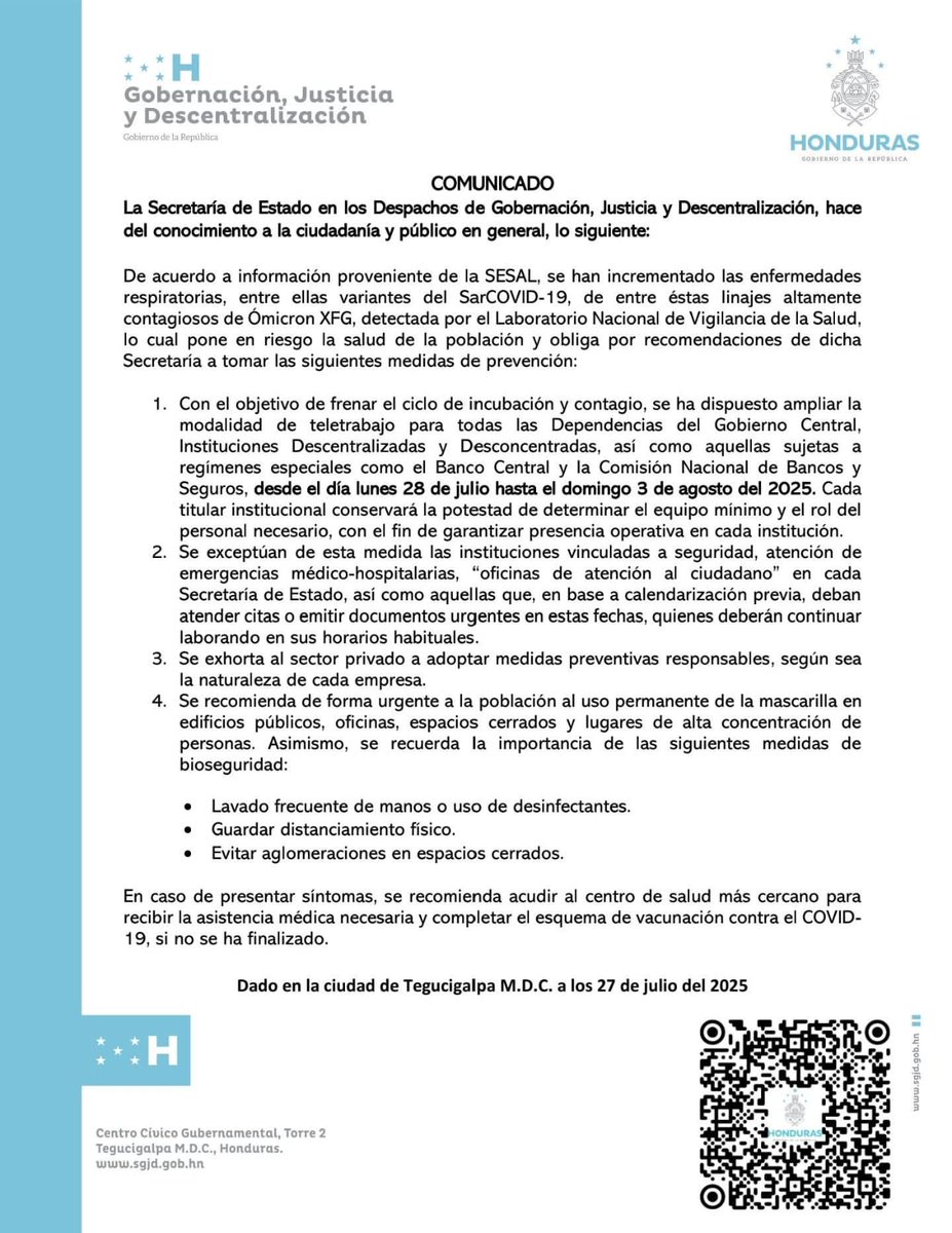 Sigue "feriadón" en el gobierno. Siete dias más en "teletrabajo".