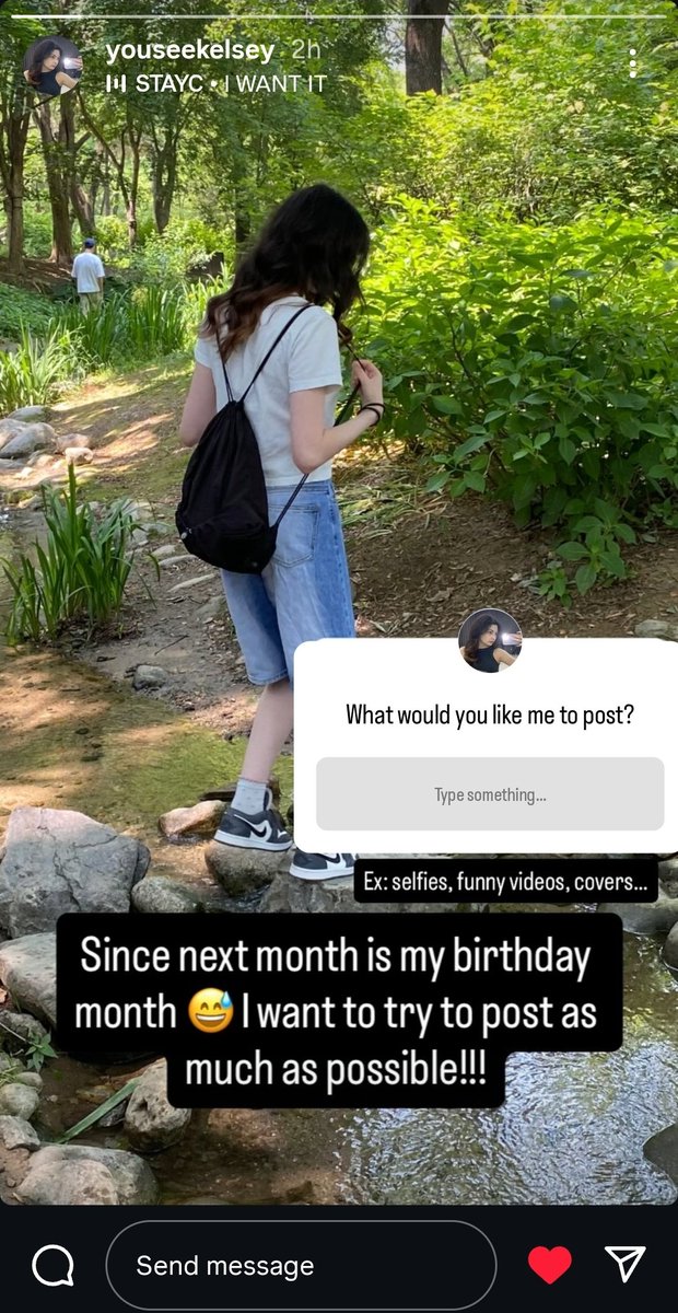 CYGNETWatson's tweet photo. | 250727 |
[Instagram Story: Kelsey]

"Since next month is my birthday month 😅 I want to try to post as much as possible!!!

What would you like me to post? Ex: selfies, funny videos, covers.." https://t.co/YM8NBi4rba