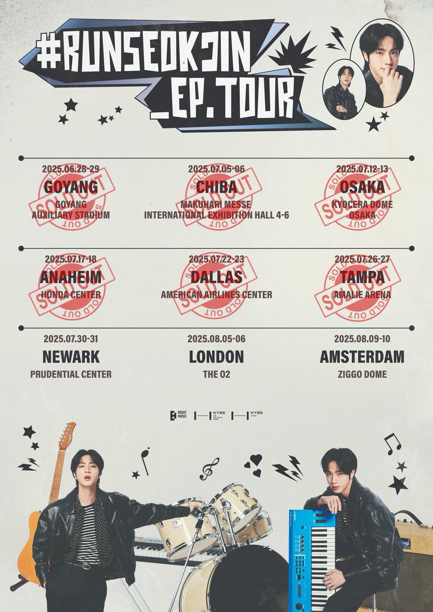 #RUNSEOKJIN_epTOUR :

✔️GOYANG 🇰🇷 (SOLD OUT 2 DAYS)
✔️ CHIBA 🇯🇵 (SOLD OUT 2 DAYS) 
✔️ OSAKA 🇯🇵 (SOLD OUT 2 DAYS)
✔️ ANAHEIM 🇺🇸 (SOLD OUT 2 DAYS)
✔️ DALLAS 🇺🇸 (SOLD OUT 2 DAYS)
✔️ TAMPA 🇺🇸 (SOLD OUT 2 DAYS)

JIN LIVE IN TAMPA DAY 2
#RUNSEOKJIN_epTOUR_US
#RUNSEOKJIN_epTOUR_TAMPA