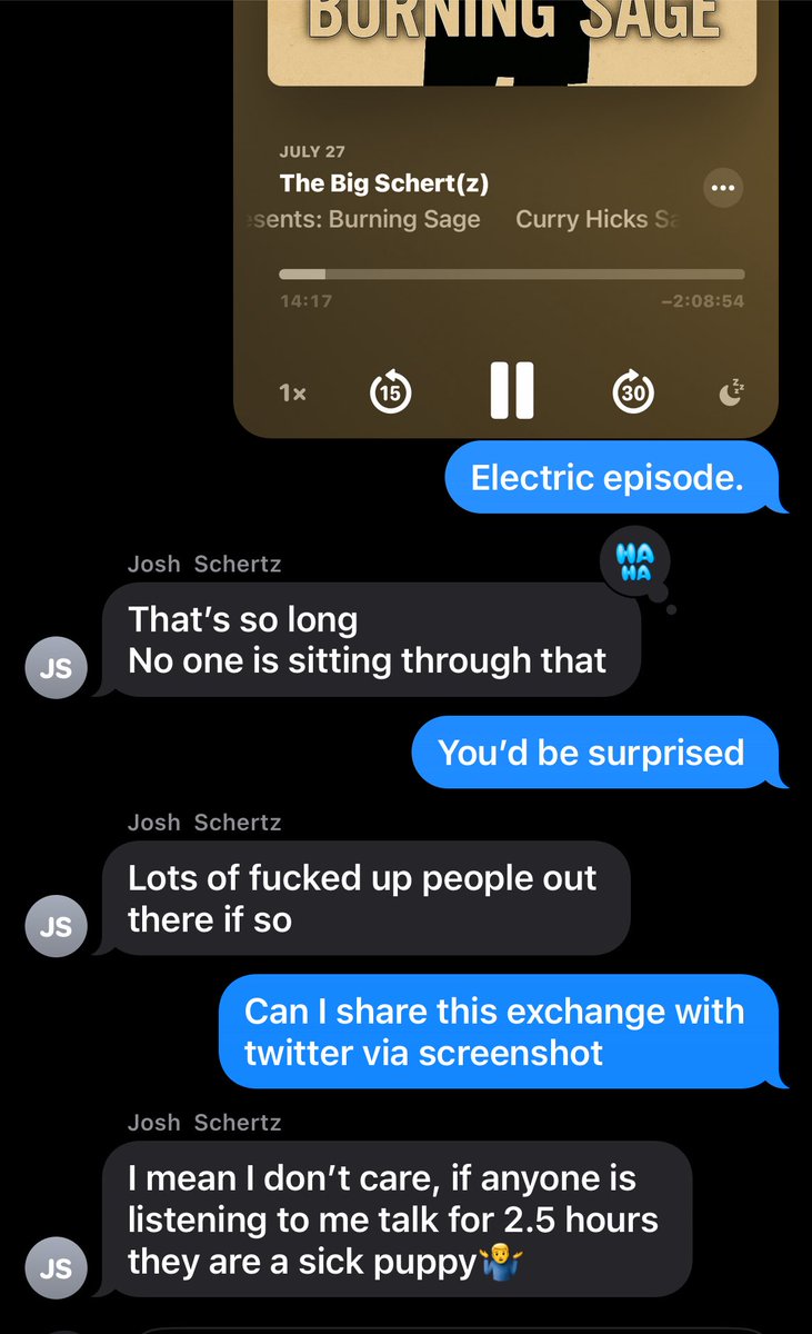 CurryHicksSage's tweet image. Texting with @JoshSchertzSLU about the newest podcast episode that just dropped.