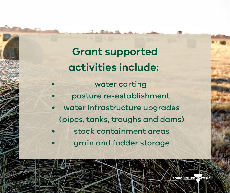 🌱 Farmers across Victoria can now access up to $10K in drought support grants. $5K statewide + $5K top-up for eligible SW Vic regions.

More info 👉 agriculture.vic.gov.au/drought
📞 Call 136 186

#DroughtSupport #VicAg #RFCSVicWest #FarmResilience #RegionalVic