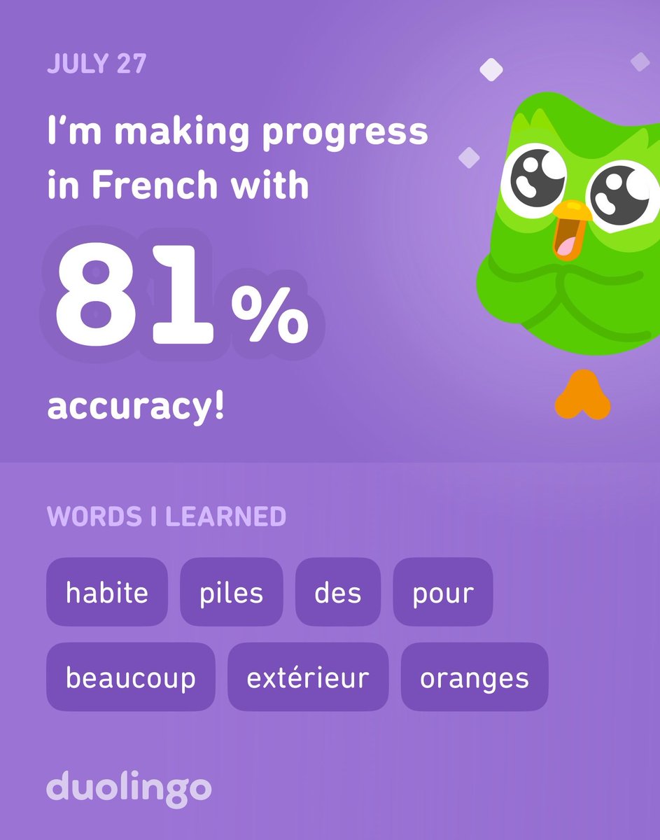 Andy_Mendiola's tweet photo. I’m learning French on Duolingo! It’s free, fun, and effective. https://t.co/2oxZpemCXi