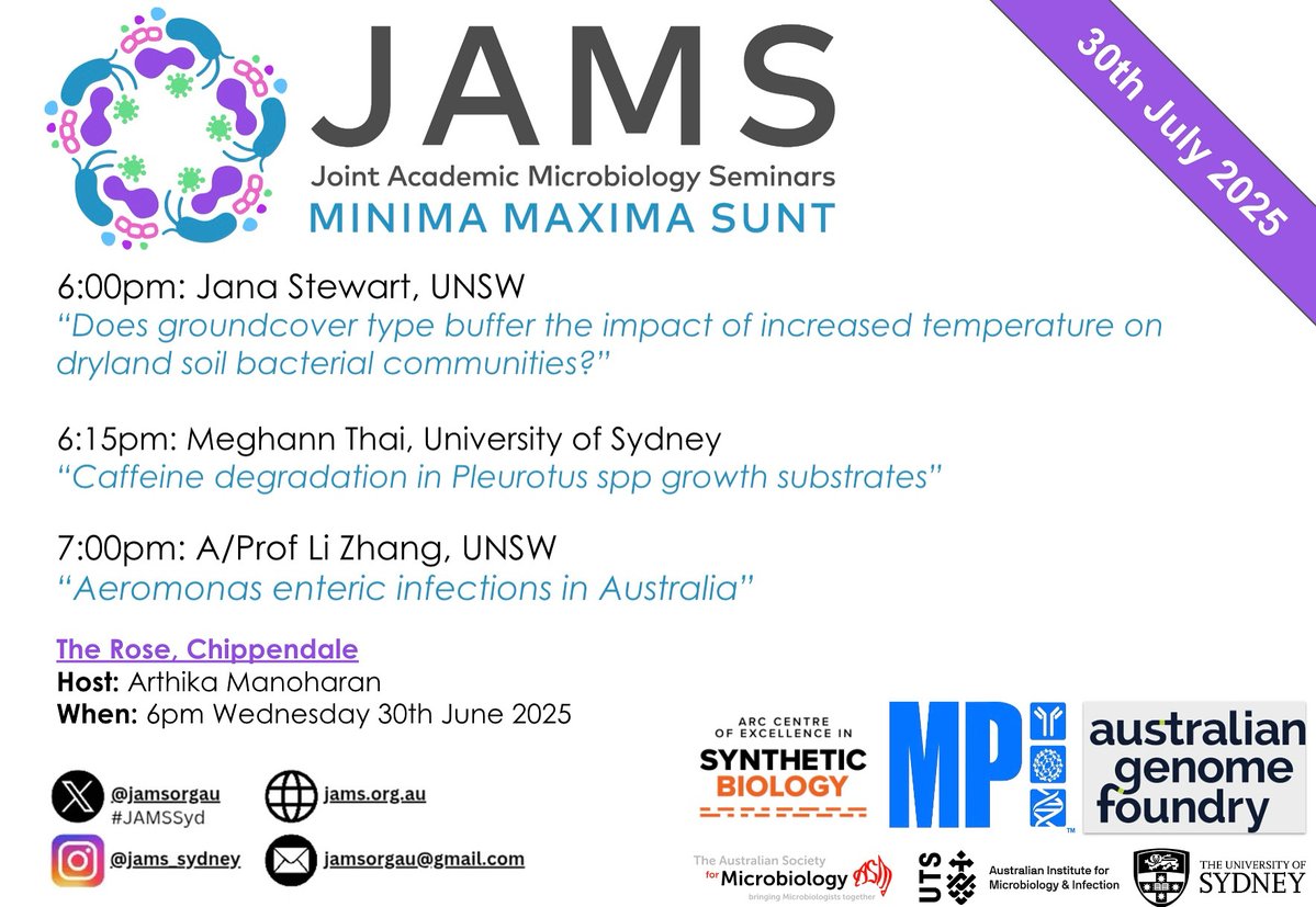 Join us at our monthly this Wednesday!🥳

⏰Wednesday 30th July
📍The Rose, Chippendale

Please note the day and location change! We can't wait to see you at our new location and to enjoy learning more about the microbial world🧪