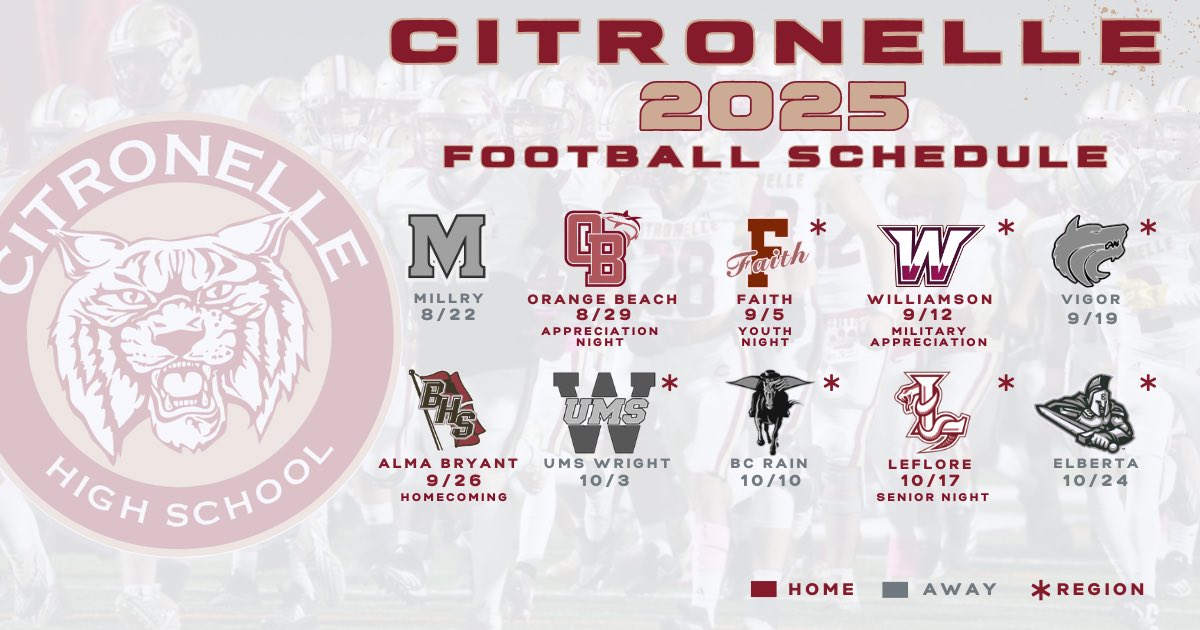 Citronelle Wildcats 2025 Schedule! Share it and save it! Won’t be long now!!