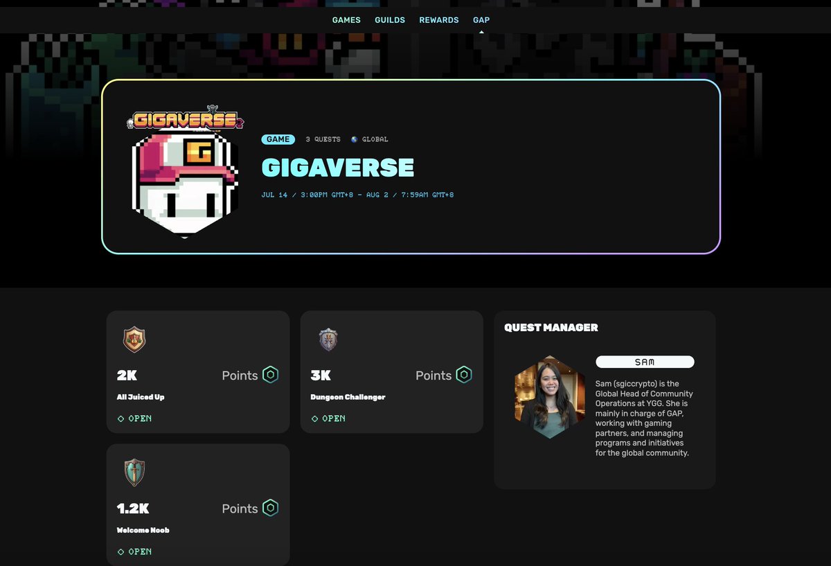 0xdahua's tweet image. 「@YieldGuild」GAP S10 已进入尾声,但还有个彩蛋!
🎉Gigaverse @playgigaverse 加入本季末GAP 啦。
下面是新手教程,现在上车还来得及😎
1⃣️用 0.005 ETH 铸造一只 Noob
➜ 铸造后马上解锁 “菜鸟”角色。
2⃣️购买一些初始资源(Gigajuice)
➜ 铲勺到手,第二个任务直接完成。
3⃣️打到…