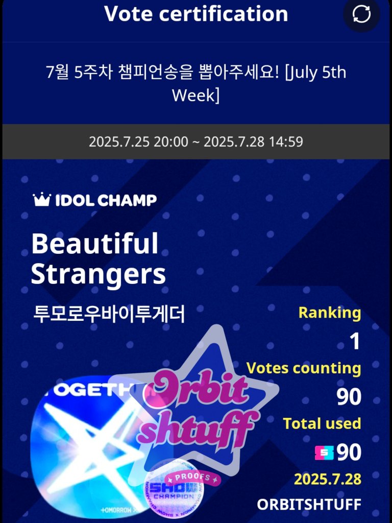 orbitshtuff's tweet image. GIVEAWAY END‼️
Congratulation TXT for winning🥇place on poll and most proof🎉

90🎟 Time tickets rewarded to #TOMORROW_X_TOGETHER
Thank u for join the GA☺

Here&apos;s the proof : 
#OS_proof