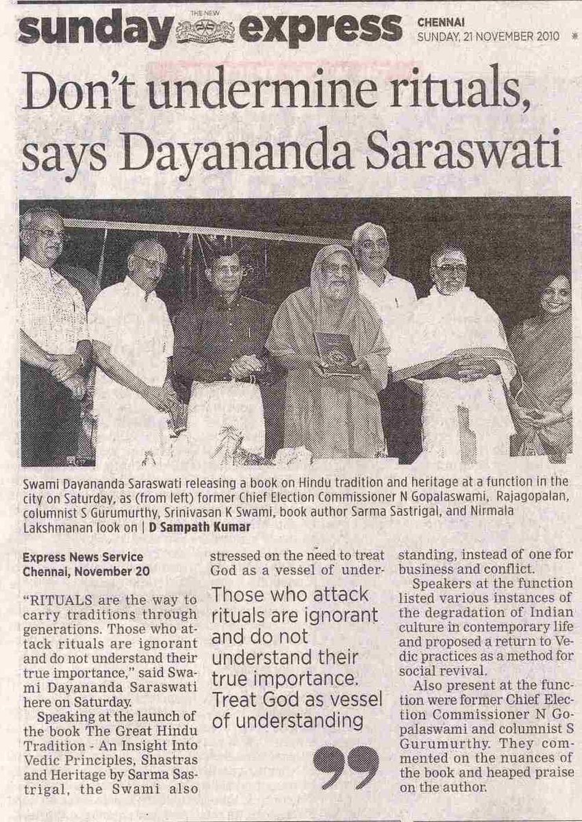 DO NOT UNDERMINE THE RITUALS: Swami Dayananda Saraswati 

"Rituals are the way to carry traditions through generations. Those who attack rituals are ignorant and do not understand their true importance."

"Hindu Dharma is a combination of philosophy and rituals. The modern